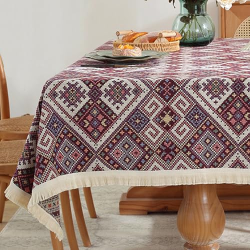 Retro-Bohemian-Tischdecke mit geometrischem Blumenmuster, rechteckige Tischdecke, Tischdekoration für Partys, Tischüberzug Retro-Bohemian-Tischdecke mit geometrischem Blumenmuster, rechteckige Tischdecke, Tischdekoration für Partys, Tischüberzug von Brand-dashcos