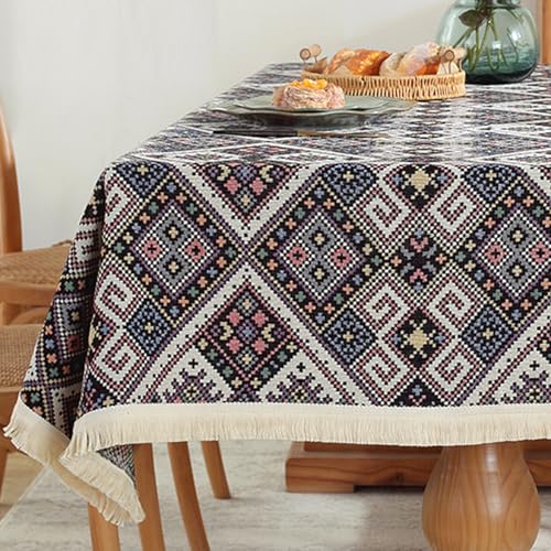 Retro-Bohemian-Tischdecke mit geometrischem Blumenmuster, rechteckige Tischdecke, Tischdekoration für Partys, Tischüberzug Retro-Bohemian-Tischdecke mit geometrischem Blumenmuster, rechteckige Tischdecke, Tischdekoration für Partys, Tischüberzug von Brand-dashcos