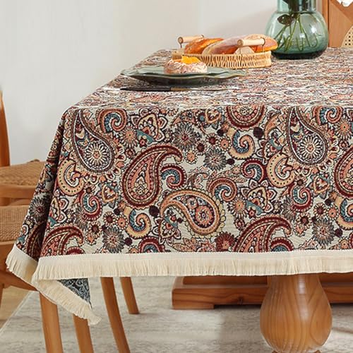 Retro-Bohemian-Tischdecke mit geometrischem Blumenmuster, rechteckige Tischdecke, Tischdekoration für Partys, Tischüberzug Retro-Bohemian-Tischdecke mit geometrischem Blumenmuster, rechteckige Tischdecke, Tischdekoration für Partys, Tischüberzug von Brand-dashcos