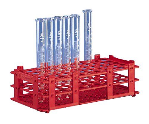 Reagenzglasgestell, PP, 265x126x88 mm f. 32 Röhrchen bis Durchmesser 25 mm rot von BRAND