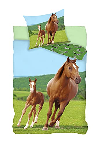 Bettwäsche-Set Pferd, Bettbezug 140 x 200 cm Kissenbezug 65 x 65 cm, 100% Baumwolle…… von BrandMac ApS
