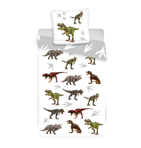 BrandMac ApS Bettwäsche Dinosaurier für kleines Bett, Bettbezug 100 x 135 cm + Kissenbezug 40 x 60 cm von BrandMac ApS