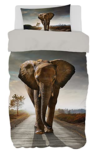 BrandMac ApS Elefant Bettwäsche-Set Baumwolle, Bettbezug 140x200 cm + Kissenbezug 65x65 cm von BrandMac ApS