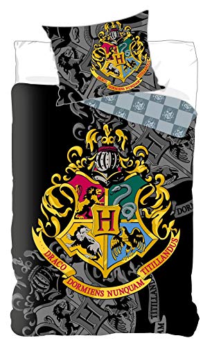 BrandMac ApS Harry Potter Wende-Bettwäsche-Set 2-teilig 100% Baumwolle Bettbezug 135x200 Kissenbezug 80x80 deutsche Standardgröße Hogwarts Gryffindor Slytherin von Harry Potter