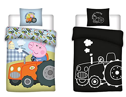 BrandMac ApS Bettwäsche Peppa Wutz, leuchtet im Dunkeln, 100% Baumwolle, Bettbezug George, 140 x 200 cm + Kissenbezug 65 x 65 cm von BrandMac ApS