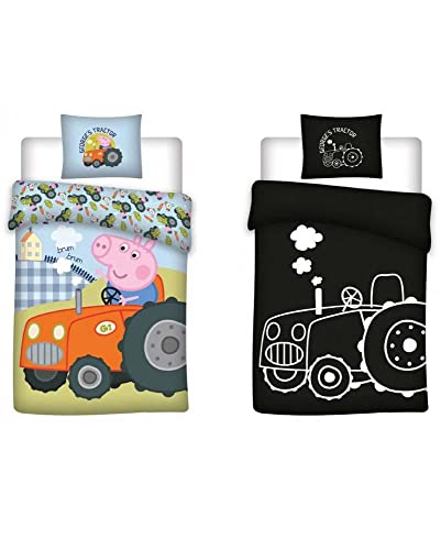 Peppa Pig Bettwäsche für kleines Bett, 100% Baumwolle, leuchtet im Dunkeln, Bettbezug für Babys, 100 x 135 cm + Kissenbezug 40 x 60 cm von BrandMac ApS