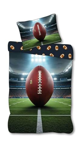BrandMac American Football Wende-Bettwäsche-Set Bettbezug 135x200 Kissenbezug 80x80 Baumwolle Stadion Bettzeug von BrandMac