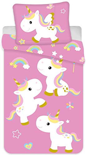 BrandMac Bettwäsche Einhorn-Motiv Bettbezug 135x200 cm + Kopfkissenbezug 80x80 cm - Kinder-Bettwäsche-Set, Kinderbettwäsche mit von BrandMac