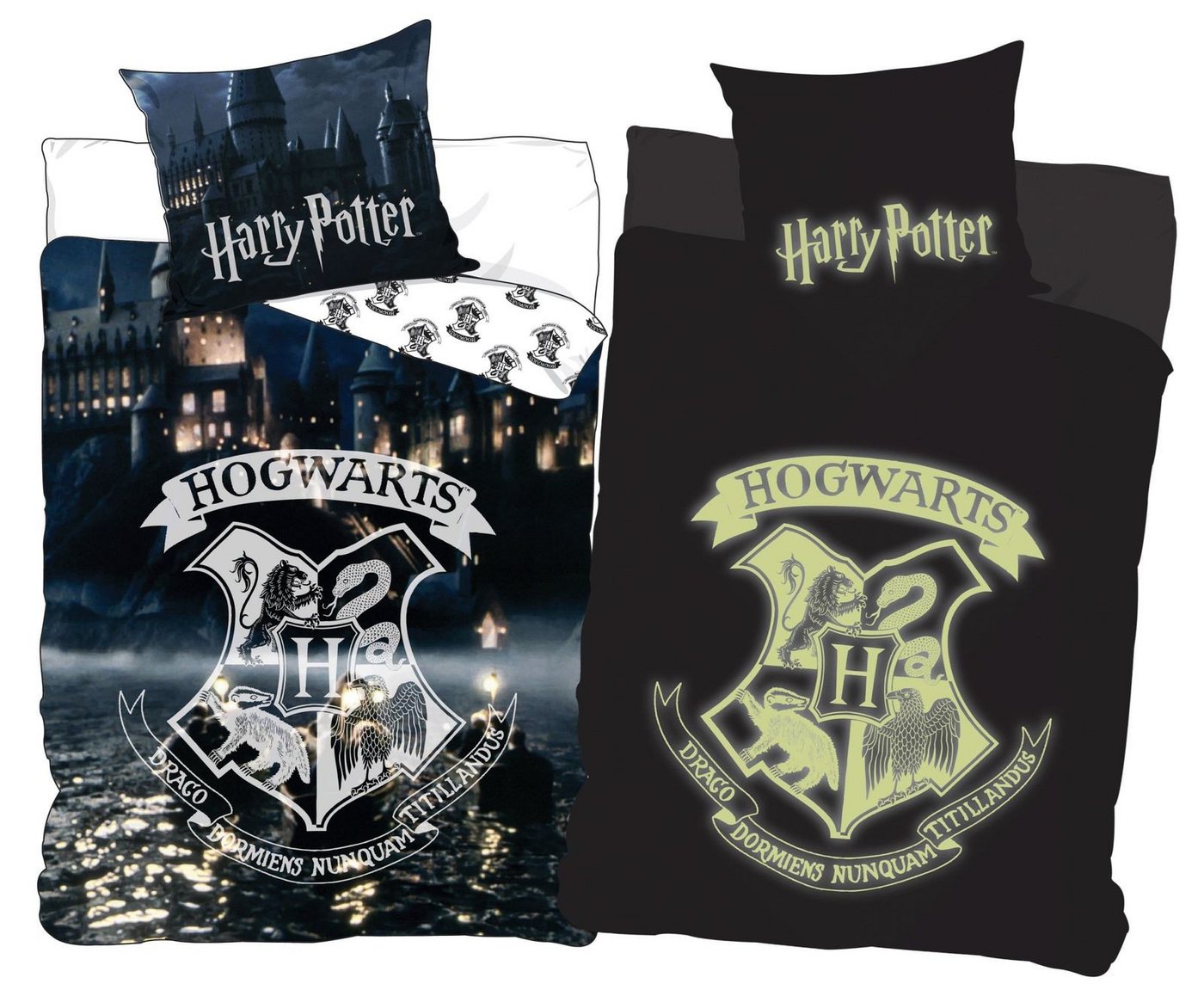 BrandMac Bettwäsche Harry Potter - Hogwarts - Bettwäsche, 135x200 & 80x80 Glow in the Dark, Baumwolle, 100% Baumwolle von BrandMac