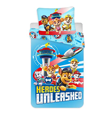 BrandMac Paw Patrol Bettwäsche 135x200 80x80 „Heroes Unleashed“ – 100% Baumwolle Renforce - Kinderbettwäsche zum Wenden von Paw Patrol mit Kopfkissen- und Bettdeckenbezug von BrandMac