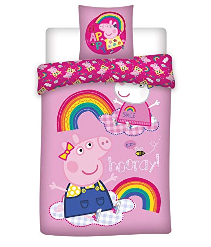 Peppa Pig Kinder-Bettwäsche-Set 135x200 80x80 Wendebettwäsche Baumwolle Wutz von BrandMac