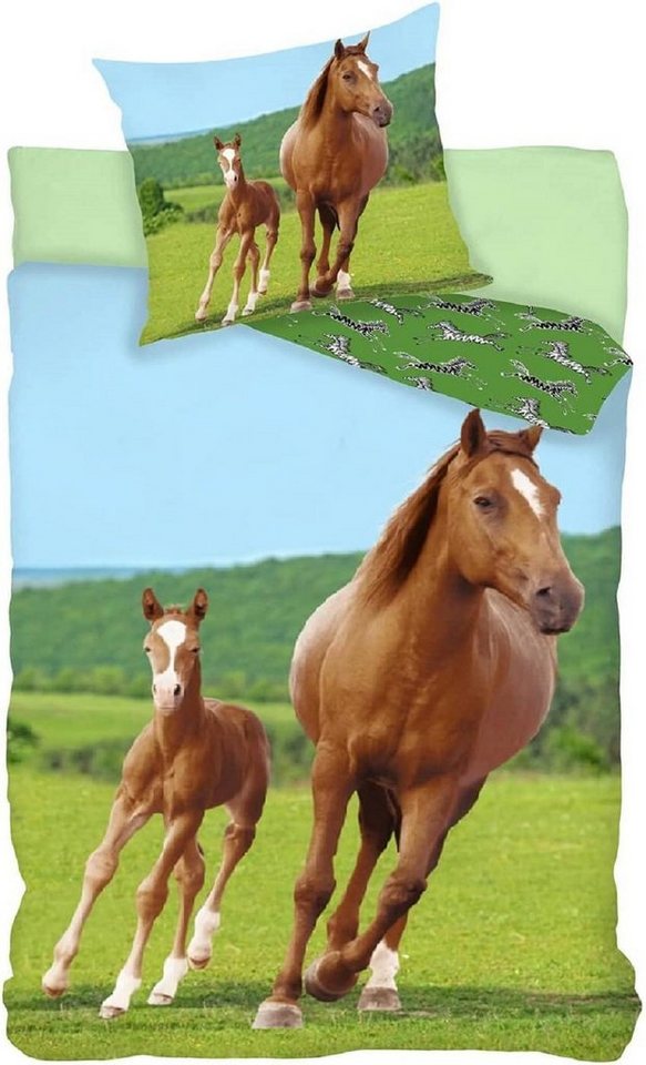 Kinderbettwäsche Bettwäsche Set mit Pferd mit Fohlen 2 tlg. 135x200 cm (80x80 cm), BrandMac von BrandMac