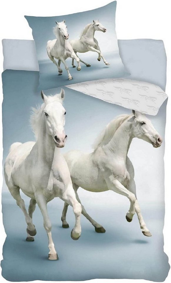 Kinderbettwäsche Bettwäsche Set weißes Pferd Schimmel 2 tlg. 135x200 cm (80x80 cm), BrandMac von BrandMac