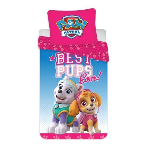 BrandMac Bettwäsche Paw Patrol Stella und Everest, 100% Baumwolle, Bettbezug 140 x 200 cm + Kissenbezug 65 x 65 cm von BrandMac