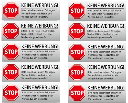 10 x Brandengel® Keine Werbung Aufkleber - Schild grau schattiert Folie (Stop Bitte Keine Kostenlose Zeitung, Flyer, Handzettel, Wurfsendungen, Wochenblätter, Werbung) für den Briefkasten - 10 Stück von Brandengel