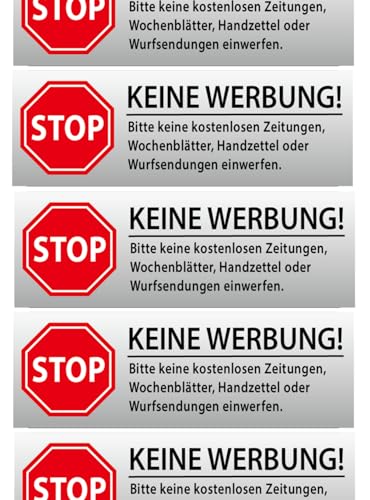 5 x Brandengel® Keine Werbung Aufkleber - Schild grau schattiert Folie (Stop Bitte Keine Kostenlose Zeitung, Flyer, Handzettel, Wurfsendungen, Wochenblätter, Werbung) für den Briefkasten - 5 Stück von Brandengel