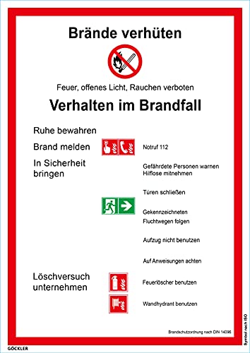 Brandengel® Hochwertiges Schild Brandschutzordnung Folie selbstklebend B 210 x 297 mm A4 ISO Teil A Brände verhüten DIN 14096 Aushang mit UV Schutz für Außen-und Innenbereich von Brandengel