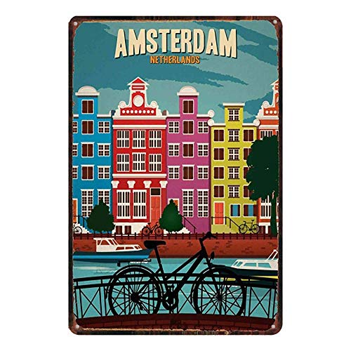 Amsterdam Blechschild Retro Warnschild Vintage Metall Poster Plakette Eisen Malerei Kunst Dekor für Home Cafe Garden Pub Büro 30x20 cm von Brandless