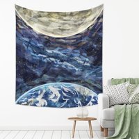 Weltraum Wandbehang | Abstrakter Mond Erde Moderner Astronomie-Wandteppich-Grunge-Wandbehang von BrandlessArtist
