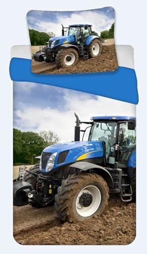 Bettwäsche, Traktor, blau, wendbar, 100 % Baumwolle, Bettbezug 135 x 200 cm + Kissenbezug 80 x 80 cm von Brandmac