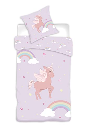 Brandmac Bettwäsche Einhorn Rainbow, wendbar, 100 % Baumwolle, Bettbezug 140 x 200 cm + Kissenbezug 65 x 65 cm von Brandmac