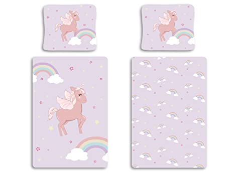 Brandmac Bettwäsche Einhorn Rainbow für Babys, Bettbezug Junior, 100 x 135 cm + Kissenbezug 40 x 60 cm, 100 % Baumwolle von Brandmac