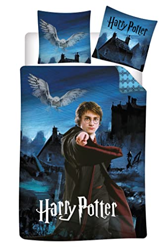 Harry Potter Kinder Bettwäsche-Set, Glow in The Dark, 100% Baumwolle, Bettbezug 140x200 cm + Kissenbezug von Brandmac