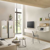 TV Wohnwand mit Schreibtisch Schrank Weiß und Wildeichefarben (fünfteilig) von Brandolf