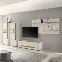 TV Wohnwand in modernem Design Wildeichefarben und Weiß (vierteilig) von Brandolf