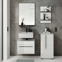 Badezimmerset mit Spiegel und Regal Weiß hochglänzend (vierteilig) von Brandolf