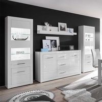 Anbauwand in Weiß Hochglanz und Beton Grau Sideboard (vierteilig) von Brandolf