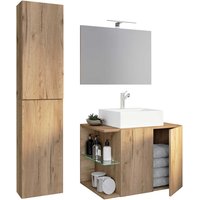 Badezimmermöbel Holzoptik modern für die Wandmontage LED Beleuchtung (dreiteilig) von Brandolf