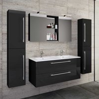 Badezimmermöbelset schwarz Hochglanz in modernem Design 178 cm breit (vierteilig) von Brandolf