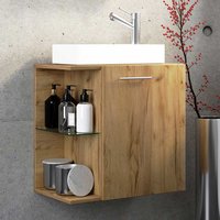 Badschrank hängend mit Becken in Wildeiche Honigfarben 52 cm breit von Brandolf