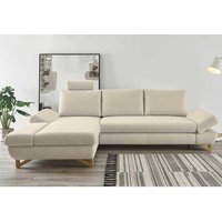 Cremefarbenes Ecksofa aus Velours und Buche Massivholz Skandi Design von Brandolf