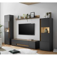 Design Wohnwand in Anthrazit und Wildeiche Optik 270 cm breit (vierteilig) von Brandolf