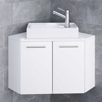 Eck Waschbeckenunterschrank in Weiß einem Aufsatzwaschbecken von Brandolf