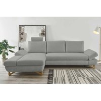 Hellgraues Ecksofa aus Velours und Buche Massivholz Skandi Design von Brandolf