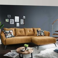 L Sofa mit Kissen in Ockergelb und Schwarz Microvelours und Metall von Brandolf