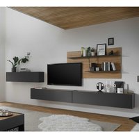 Moderne TV Wohnwand in Anthrazit und Wildeiche Optik 450 cm breit (vierteilig) von Brandolf