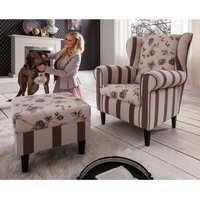 Ohrensessel mit Blumenmuster Braun Beige von Brandolf