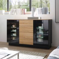 Sideboard Vitrine in Schwarz Hochglanz und Wildeiche Optik 85 cm hoch von Brandolf