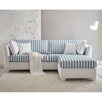 Sofa mit Hocker gestreift in Blau und Cremeweiß Landhausstil (zweiteilig) von Brandolf