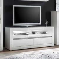 TV Lowboard in Weiß Hochglanz und Beton Grau 150 cm breit von Brandolf