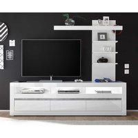 TV Lowboard und Regal in Weiß Hochglanz und Beton Grau LED Beleuchtung (zweiteilig) von Brandolf