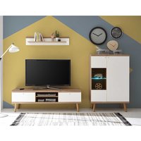 TV Wohnwand in Weiß und Eiche 250 cm breit (dreiteilig) von Brandolf