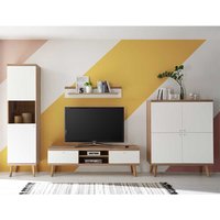 TV Wohnwand in Weiß und Eiche Skandi Design (vierteilig) von Brandolf