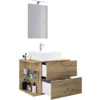 Waschplatz Set Holzoptik für die Wandmontage LED Beleuchtung (zweiteilig) von Brandolf