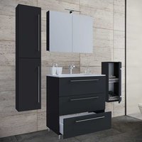 Waschplatz Set schwarz mit Becken Hochglanz 150 cm hoch (dreiteilig) von Brandolf