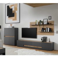 Wohnzimmer Anbauwand in Anthrazit und Wildeiche Optik 320 cm breit (dreiteilig) von Brandolf